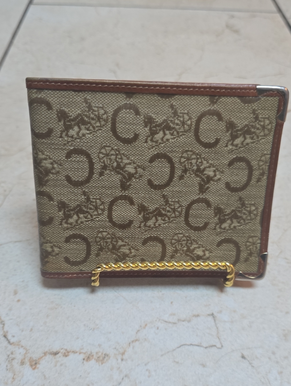 Celine Macadam monogram PVC canvas Bifold Wallet Featuring Brown Leather Trim